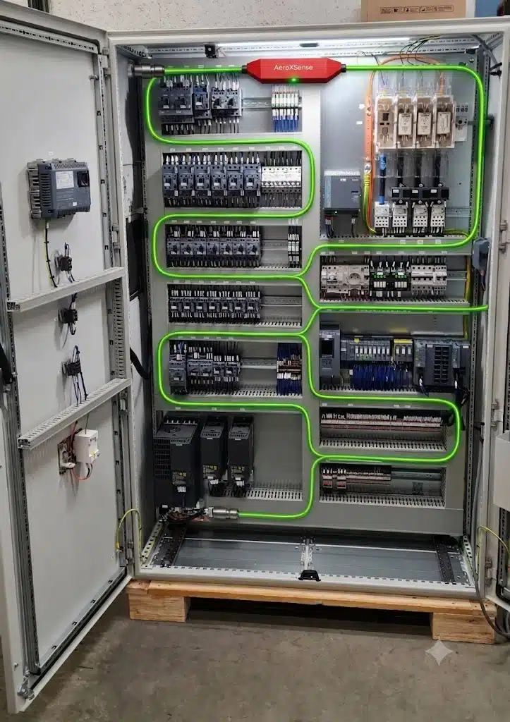 Détection linéaire thermosensible en S dans une armoire électrique industrielle AeroXFireshield